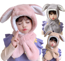 kids Girls Faux Fur Rabbit Ear Animal Trapper Hat with Scarf Snood