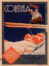 Travel Winter Sport Skiing Cortina Italy Alpine Vintage Advert Poster Art 2575Py