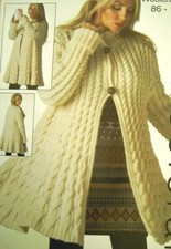 Knitting Pattern - Ladies Swing Style Cable Coat Aran Wool 5 Sizes 34" - 42"