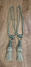TASSLED TWISTED GREEN AND CREAM CURTAIN TIE BACKS