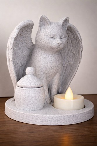 Angel cat memorial - angel, urn
