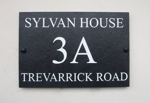 Deep engraved slate house - slate, door