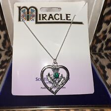 Miracle Scottish Heritage Jewellery Necklace Thistle Heart Green Stone New