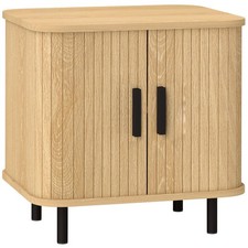 HOMCOM Nightstand with Sliding Doors and Metal Legs for Bedroom Oak Tone