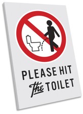 Funny Toilet Sign Bathroom Picture CANVAS WALL ART Portrait Print Grey