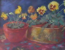 Nel Whatmore Original Pastel Painting Still Life Of Flower Pots Floral Art