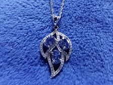 Beautiful Triple Tanzanite CZ Leaf Pendant Sterling Silver Necklace - 18"
