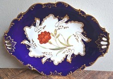 Antique Coalport ? Floral/ Cobalt And Gilded Oval Dish
