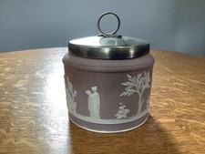 Wedgwood lilac dipped Jasperware preserve jar & silver plate lid, Wedgwood only