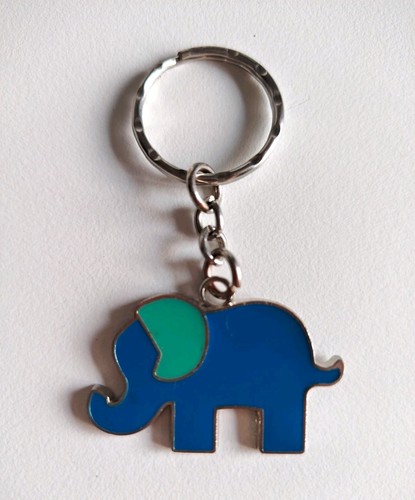 Blue elephant metal keyring - blue,