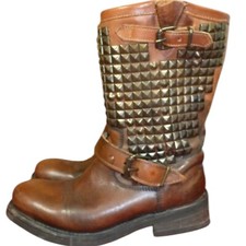 ASH Titan Tan Brown Leather Studded Biker Rocker Steampunk Boots Uk 3 Eu 36  