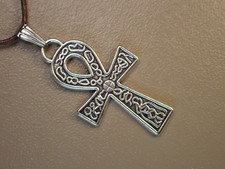 Ankh Egyptian Korea Waxed Cotton Cord Necklace, Adjustable, Coconut Brown FK464