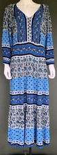 Monsoon dress 70's style hippie boho Long Sleeve Blue Patterned New No Tags 