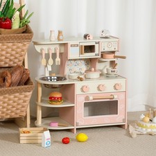 Kids Wooden Kitchen Playset Toy Cooker Pretend Cooking Set with Utensils Gift