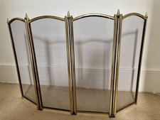 Brass and metal folding fireplace screen; 4-Panel 1970s Retro