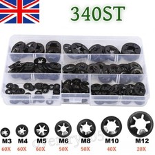 340x Push On Flat Clip Grab Quick Lock Washer Fastener Assortment Kit Set M3-M12