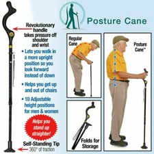 Straight Posture Cane Adjustable Height  Safe Walking Stick Foldable Hiking Pole