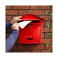 Post Box  Red Wall Mounted Large Letter Mailbox Lockable Outdoor Letterbox Keys