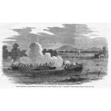 CHINA Chinese Low Galley & Cutter HMS Amethyst CANTON River - Antique Print 1858