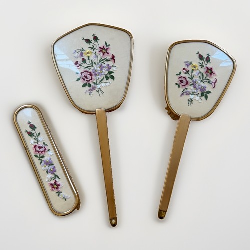 Vintage embroidered vanity set - vintage,