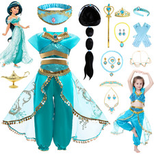 Kids Girls Jasmine Costume Princess Party Fancy Dress Halloween Cosplay Outfits