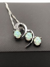 White Fire Opal Pendant Necklace Chain Silver Tone Jewellery Gift Crystal