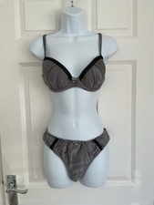 Autograph Grey & Black Silk Mix Bra And Knickers ~ 34C ~ Uk14