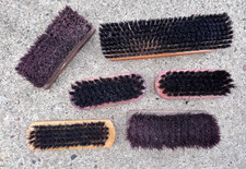 Vintage 6 x Horse Hair Shoe Shining Brushes with Wooden Box