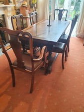 One 19th century Inlaid Oak  Drawleaf Table 1850 with Six Chairs