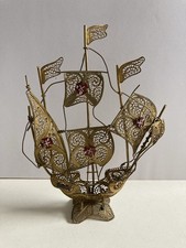 Vintage Brass Filagree Sailing Ship Galleon Portugal Boat Nautical Decorative