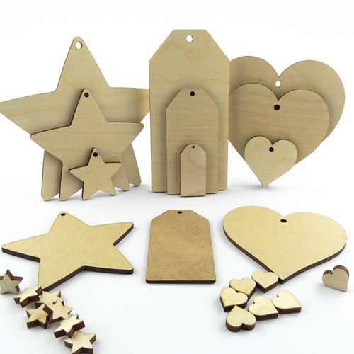 Wooden mdf hearts stars and - &,