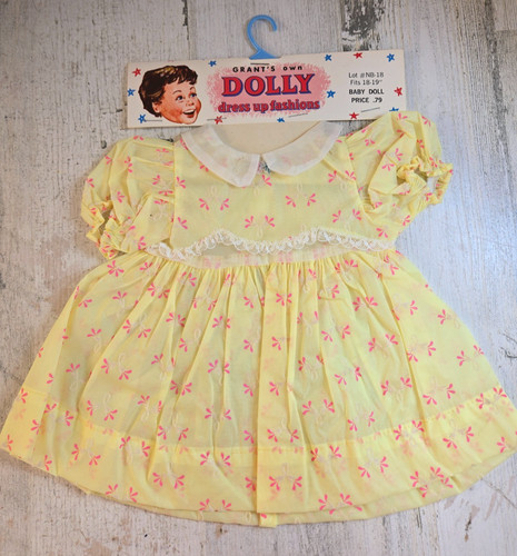 Vintage doll dress yellow - doll, &