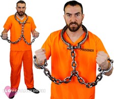 PRISONER COSTUME TOP TROUSERS AND SHACKLES CONVICT HALLOWEEN FANCY DRESS S-XXL