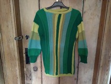 Kaffe Fassett Hand Knitted Wool Bright Greens Striped Sweater Jumper S Vgc