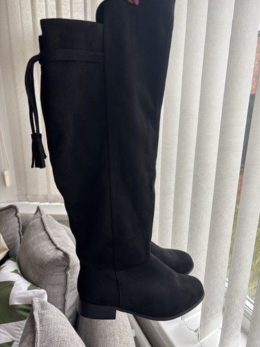 Black suede knee high - suede, riding