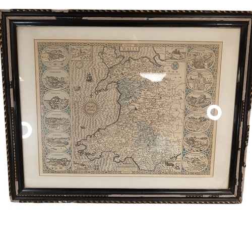 Vintage map wales framed - map,