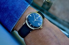 MEN'S OMEGA SEAMASTER DEVILLE DATE AUTO 560 BLACK DIAL 14K GOLD BEZ 1963 VINTAGE