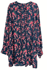 Boohoo Plus Size 26 Black Red Floral Print 36" / 91 cm  Tunic DRESS Frill Trim