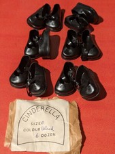 VINTAGE DOLL SHOES 6 PAIRS SIZE No 0 BLACK CINDERELLA CIRCA 1960 NEW UNUSED (M42