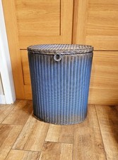 Vintage Original Lloyd Loom Laundry/Linen Basket Blue And Bronze 1930s