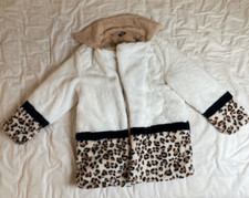 White and leopard print faux fur coat - size S