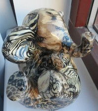 La Vie Collage Seated Elephant Figure Safari Animal Print 5.5”