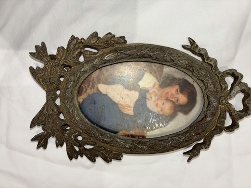 Vintage ornate brass oval - brass,