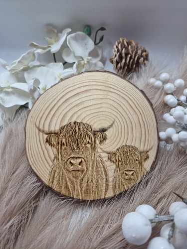 Highland cow engraved natural - cow,
