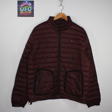 Tommy Hilfiger Puffer Jacket Men's XL Burgundy Padded Duck Down Fill Full Zip