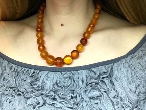Amber necklace old vintage - necklace,