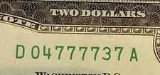 $2 UNC NOTE "04777737", CENTER