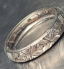 Genuine Antique Vtg 1920s Art Deco Platinum 10 Diamond Set Eternity Ring Size S