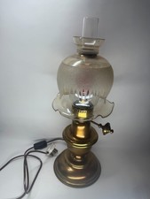 Vintage brass oil lamp glass chimney shade converted to electric
