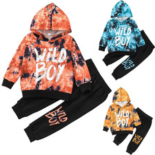 Kids Toddler Tracksuit Boys Tie-Dye Hooded Tops Pants 2Pcs Set Outfits Clothes